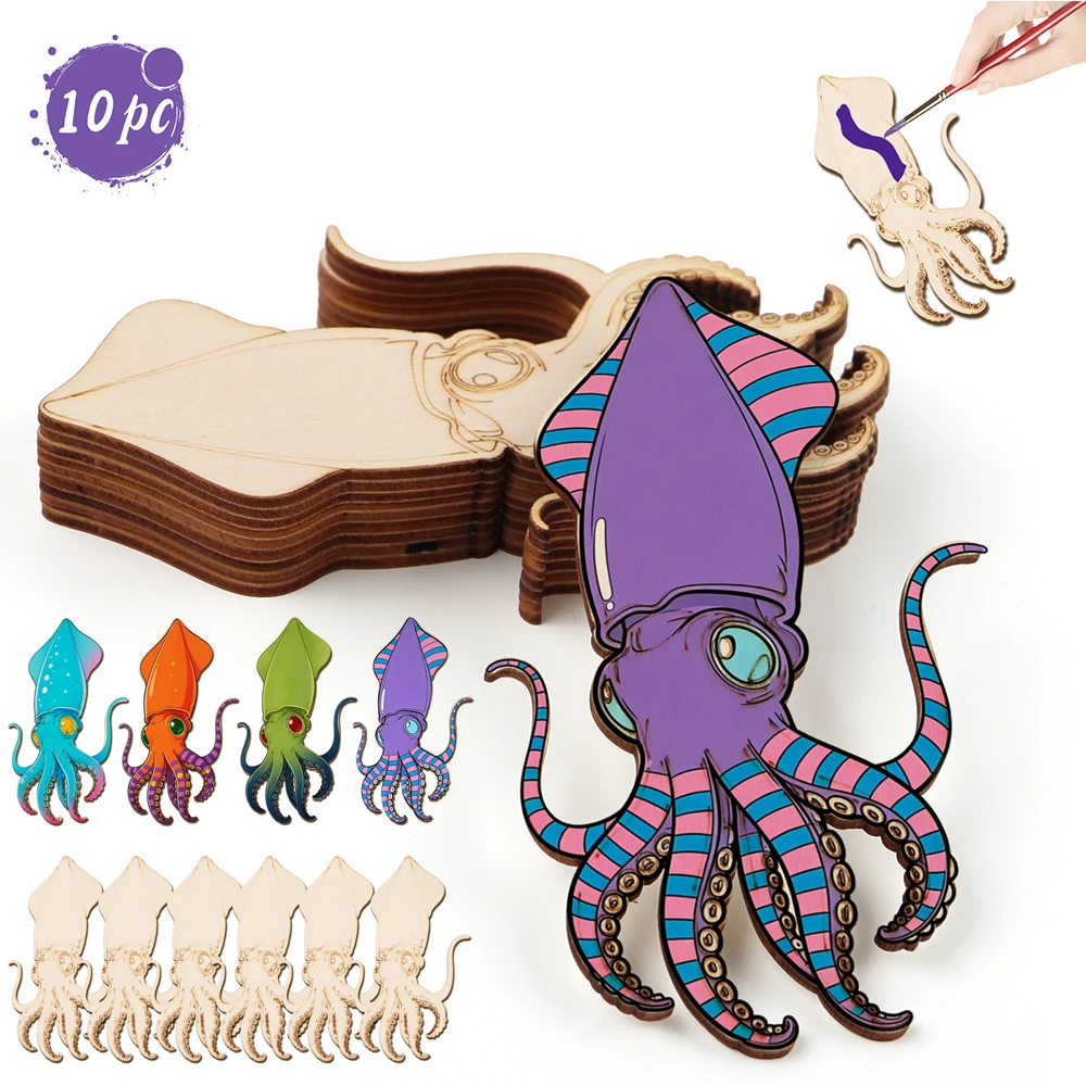 Art & Craft Teacher - 10pcs/set Unfinished Wood Craft Octopus Animal