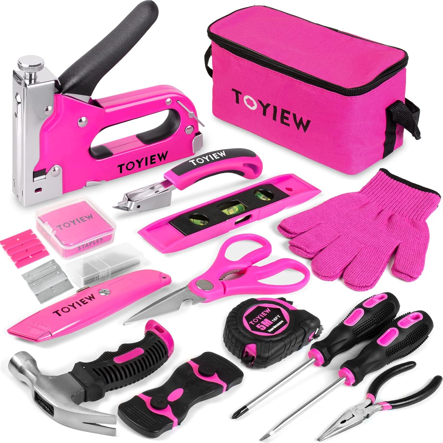 Art Craft Upholstery - 33Pcs Pink Staple Gun Set, 3-in-1