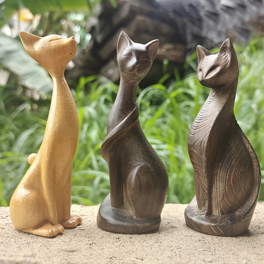 Wooden Cat Statue Ornament, Ho - đánh giá và giá Art Craft Cat